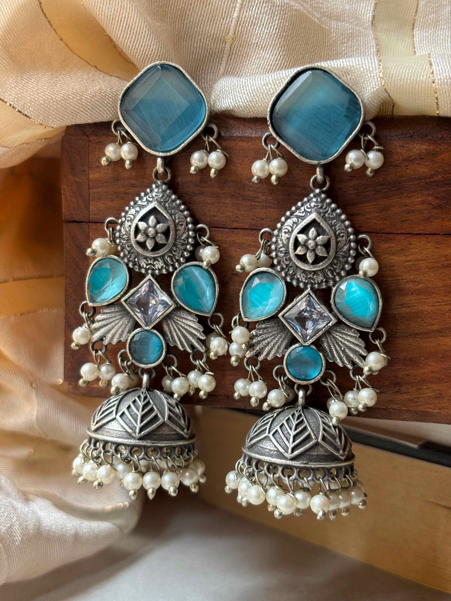 Ikshula Monalisa Stone Oxidized Jhumka Earrings