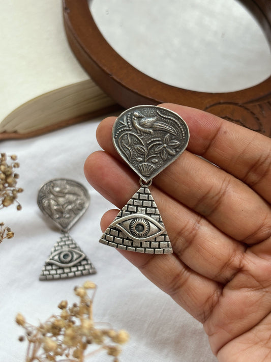 Quirky Illuminati Dangle Oxidized Earrings