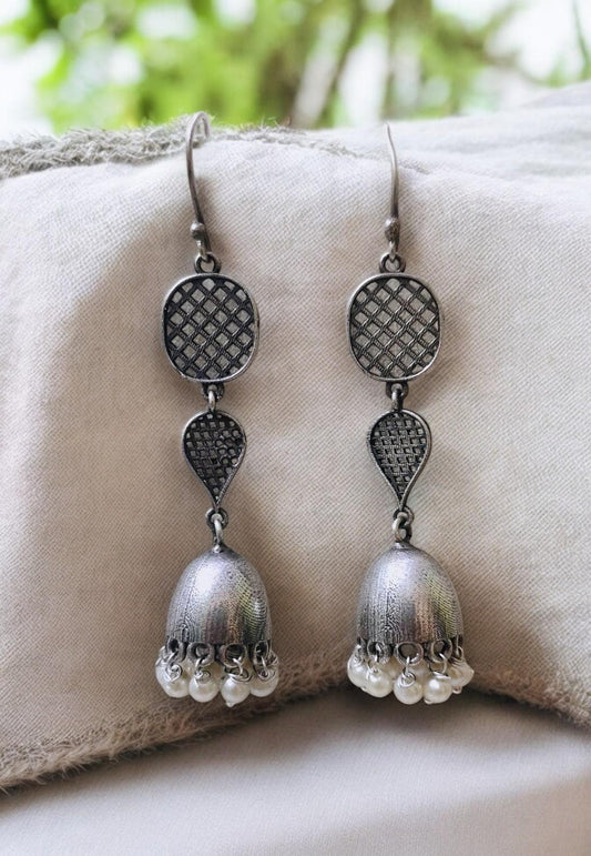 Jaal Jhumka Hook Oxidised Earrings
