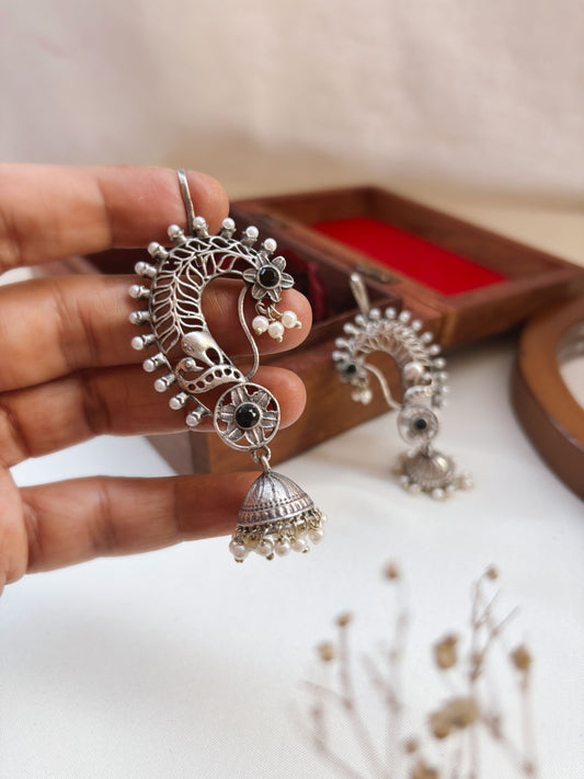 Jarul Black Earcuff Jhumki Oxidized Earrings