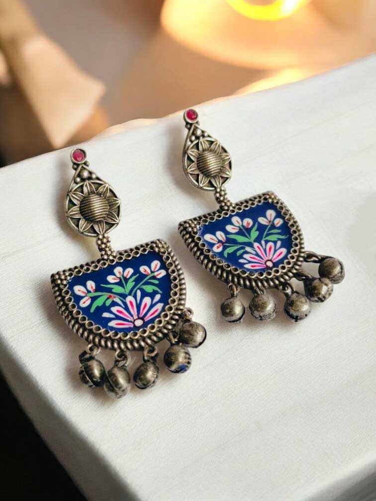 Kadmbini Blue Meenakari Hand painted Earrings