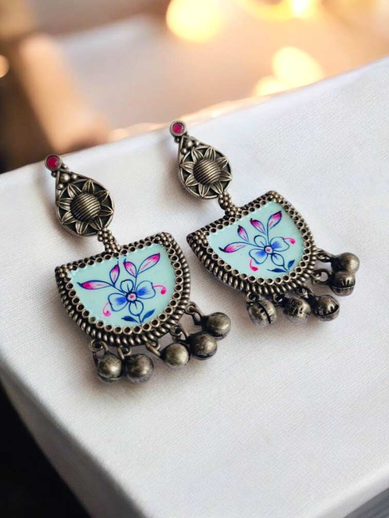 Kadmbini Skyblue Meenakari Hand painted Earrings