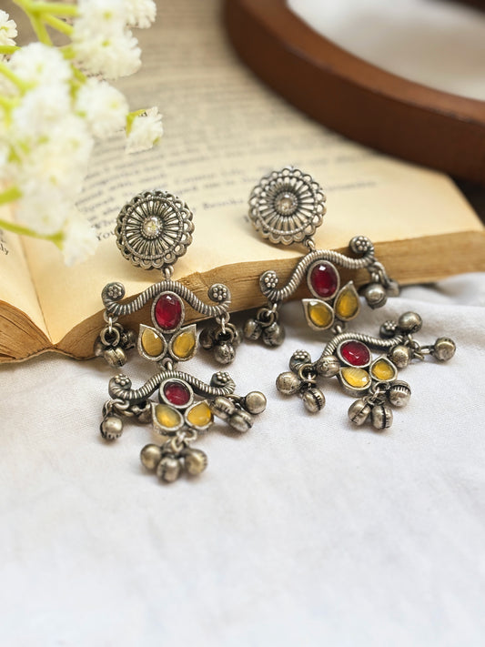 Katyayani Red-Yellow Monalisa Stone Ghungroo Earrings