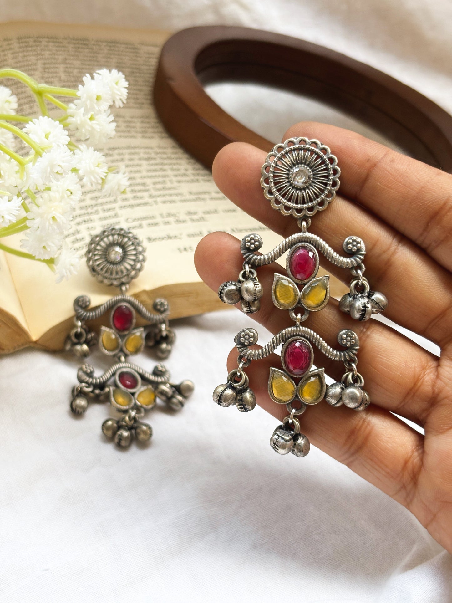 Katyayani Red-Yellow Monalisa Stone Ghungroo Earrings