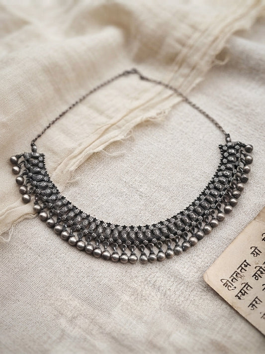 Kinkini Oxidized Silver Ghungroo Hasli Choker Necklace