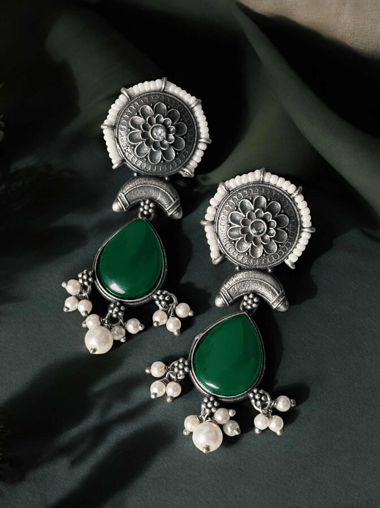 Kowaisah Monalisa Stone Oxidized Dangle Earrings