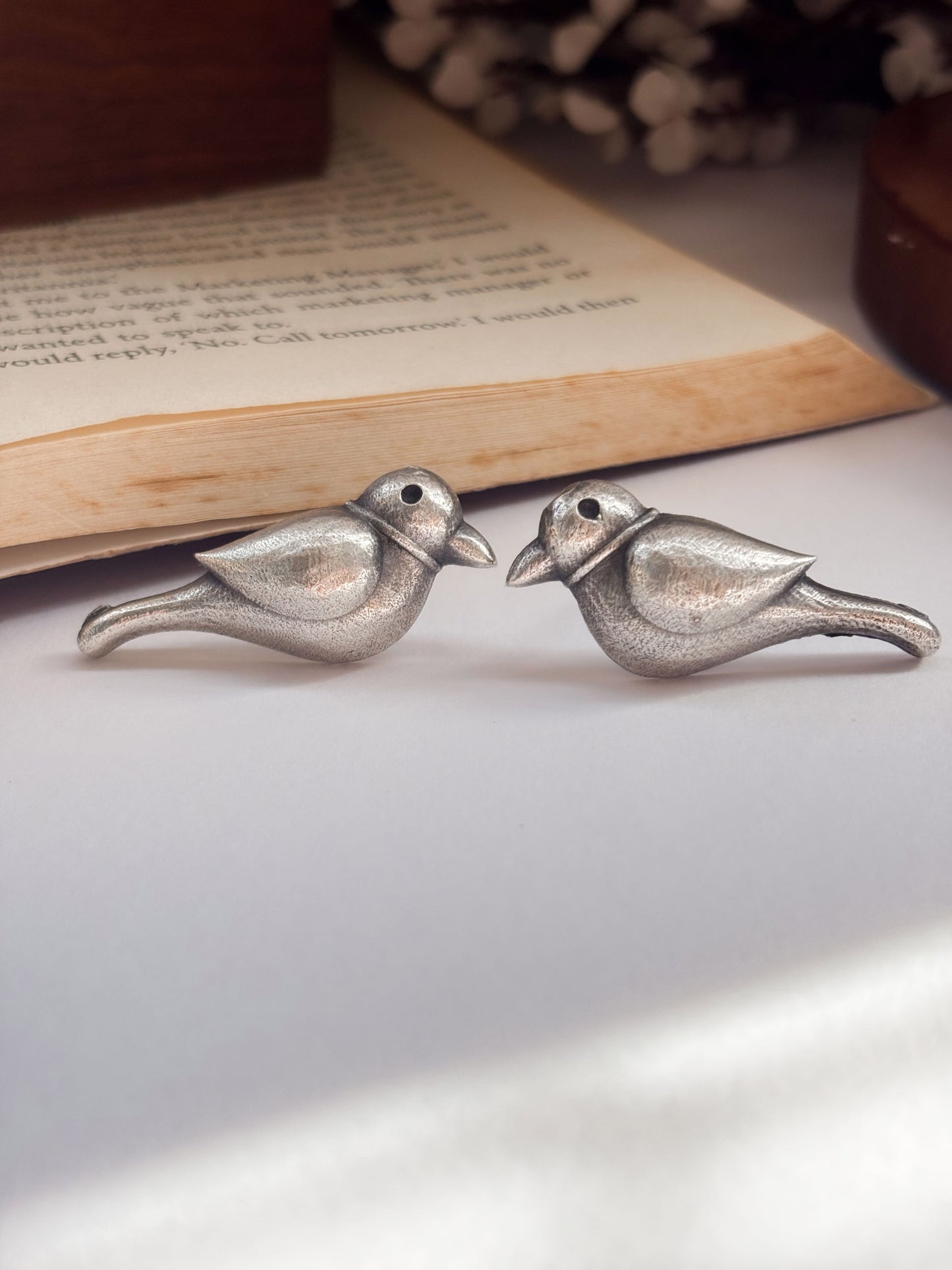Quirky Koyal Studs – Oxidized Silver Boho Earrings