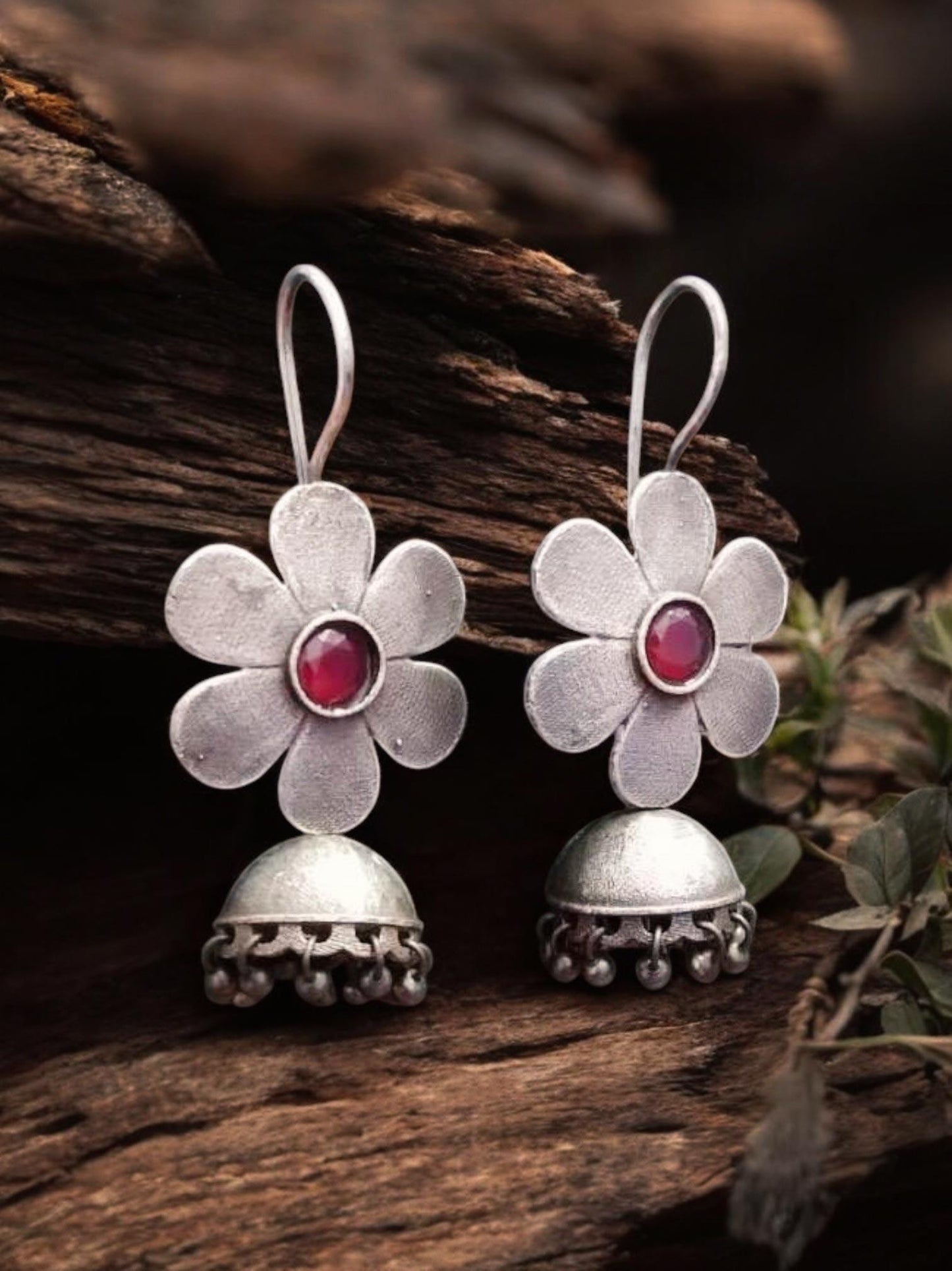 Little Daisy Hook Jhumka Earrings in Red