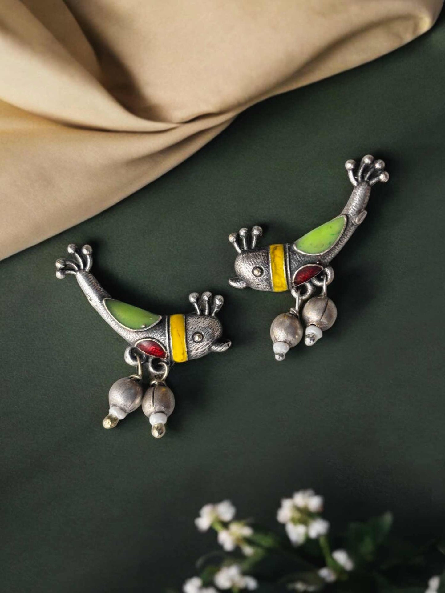 Love Birds Small Hand Painted Meenakari Stud Earrings