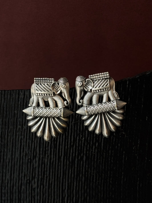 Maatangi Elephant Studs – Oxidized Boho Earrings