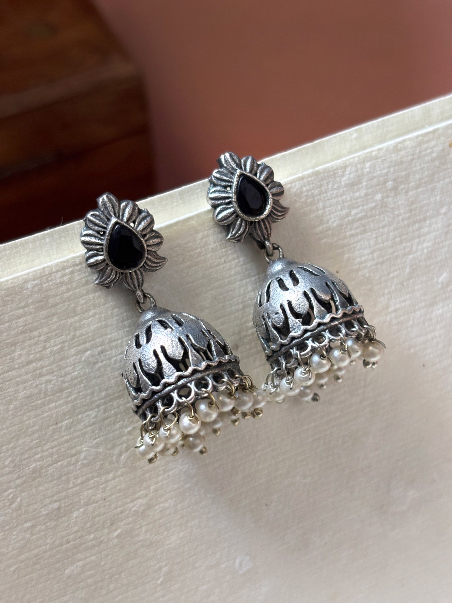 Madhubani Monalisa Stone Pearl Jhumki Earrings