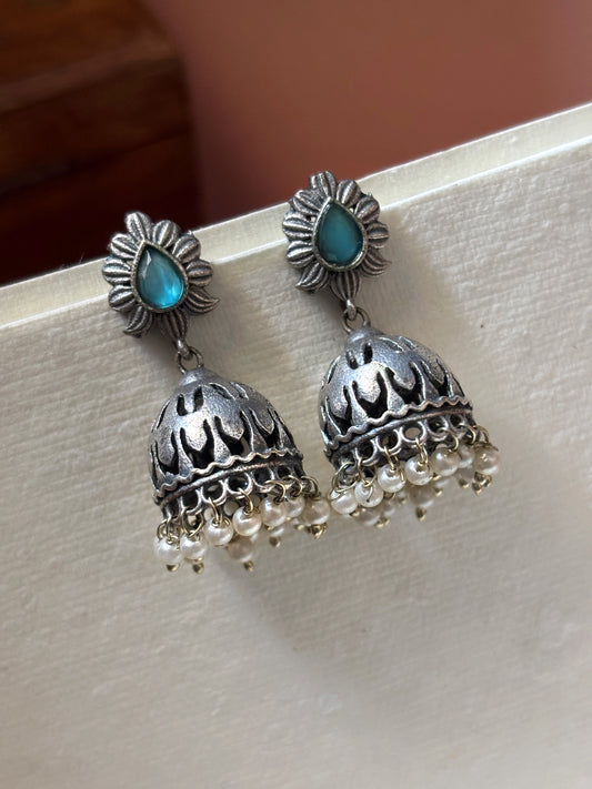 Madhubani Monalisa Stone Pearl Jhumki Earrings