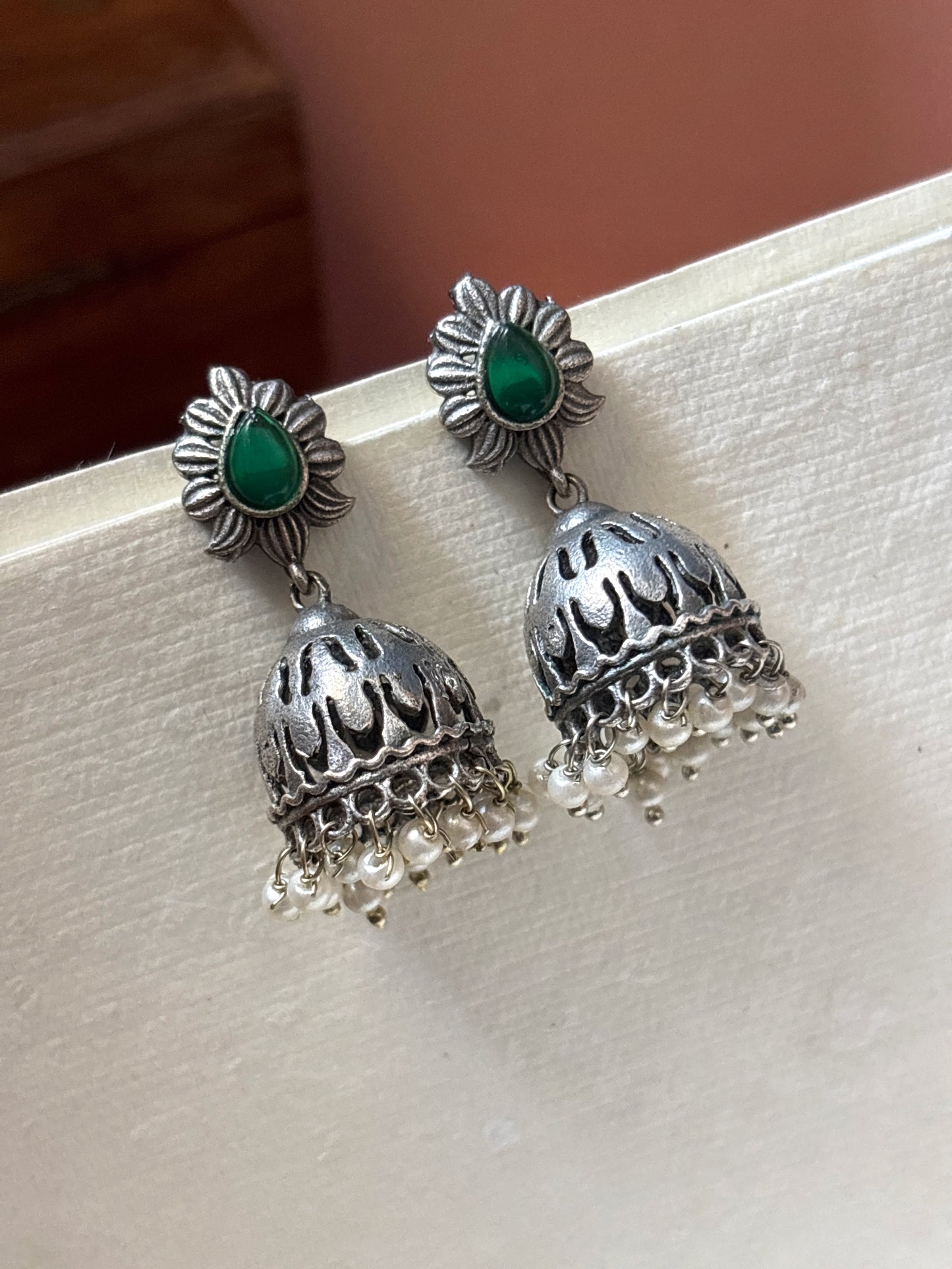 Madhubani Monalisa Stone Pearl Jhumki Earrings