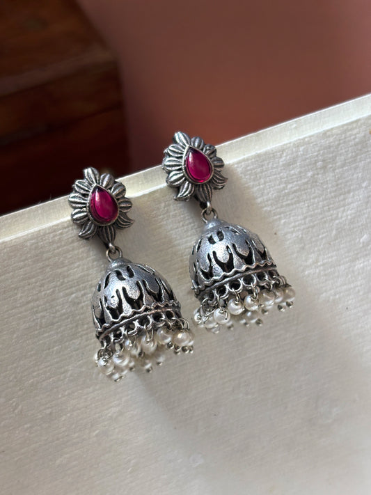 Madhubani Monalisa Stone Pearl Jhumki Earrings