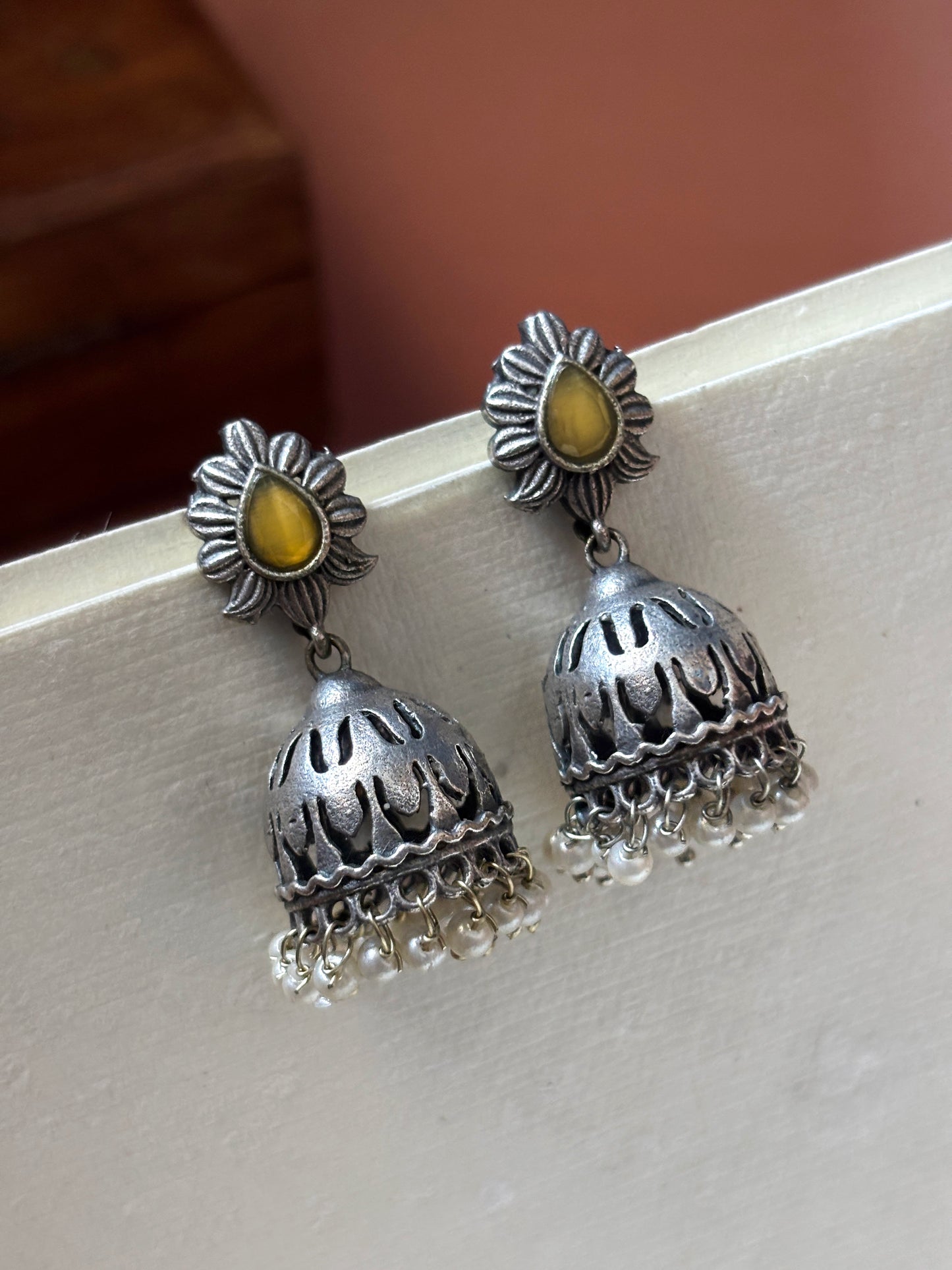 Madhubani Monalisa Stone Pearl Jhumki Earrings