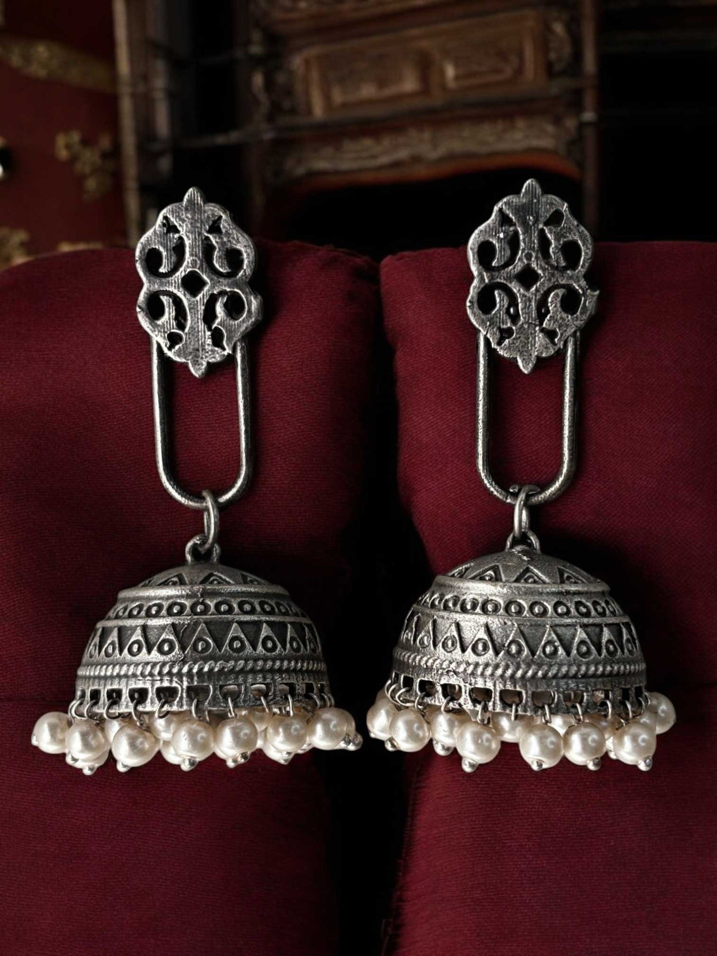 Maham Pearl Jhumka Oxidized Earrings