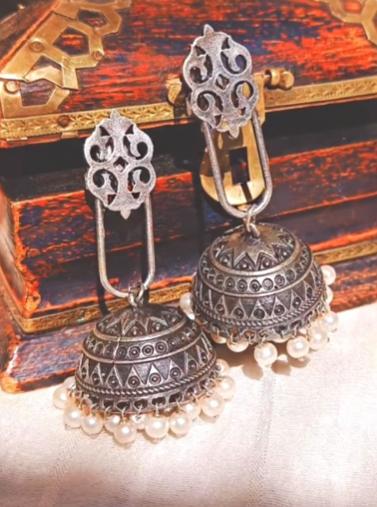Maham Pearl Jhumka Oxidized Earrings