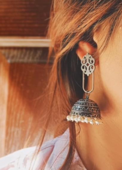 Maham Pearl Jhumka Oxidized Earrings