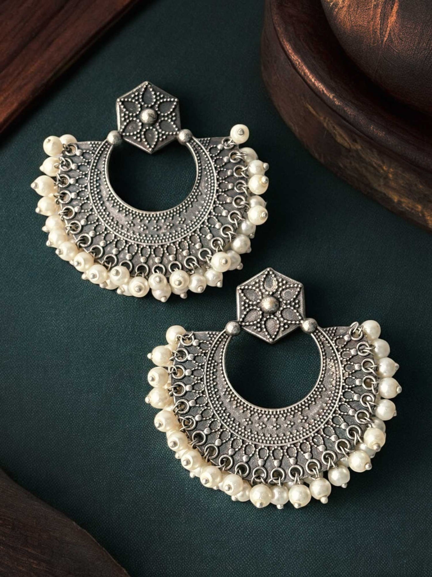 Maharani Chandbali Big Stud Pearl Earrings