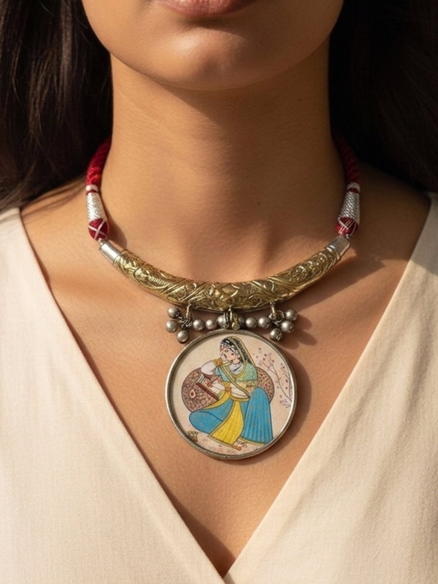 Maharani Handpainted Dual-Tone Hasli Ghungroo Choker