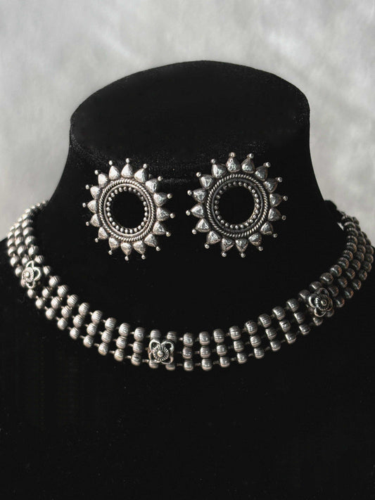 Mahwish Choker Oxidized Necklace with Earrings