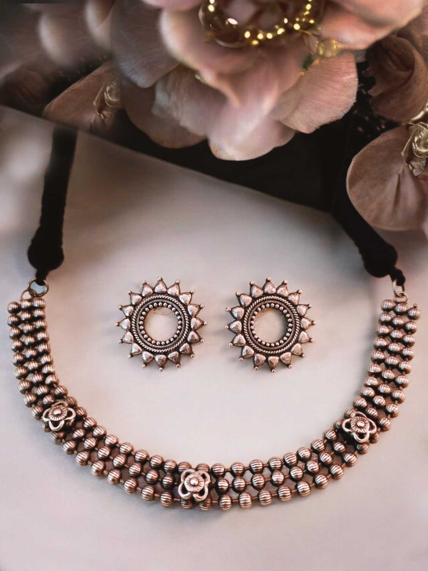 Mahwish Choker Oxidized Necklace with Earrings