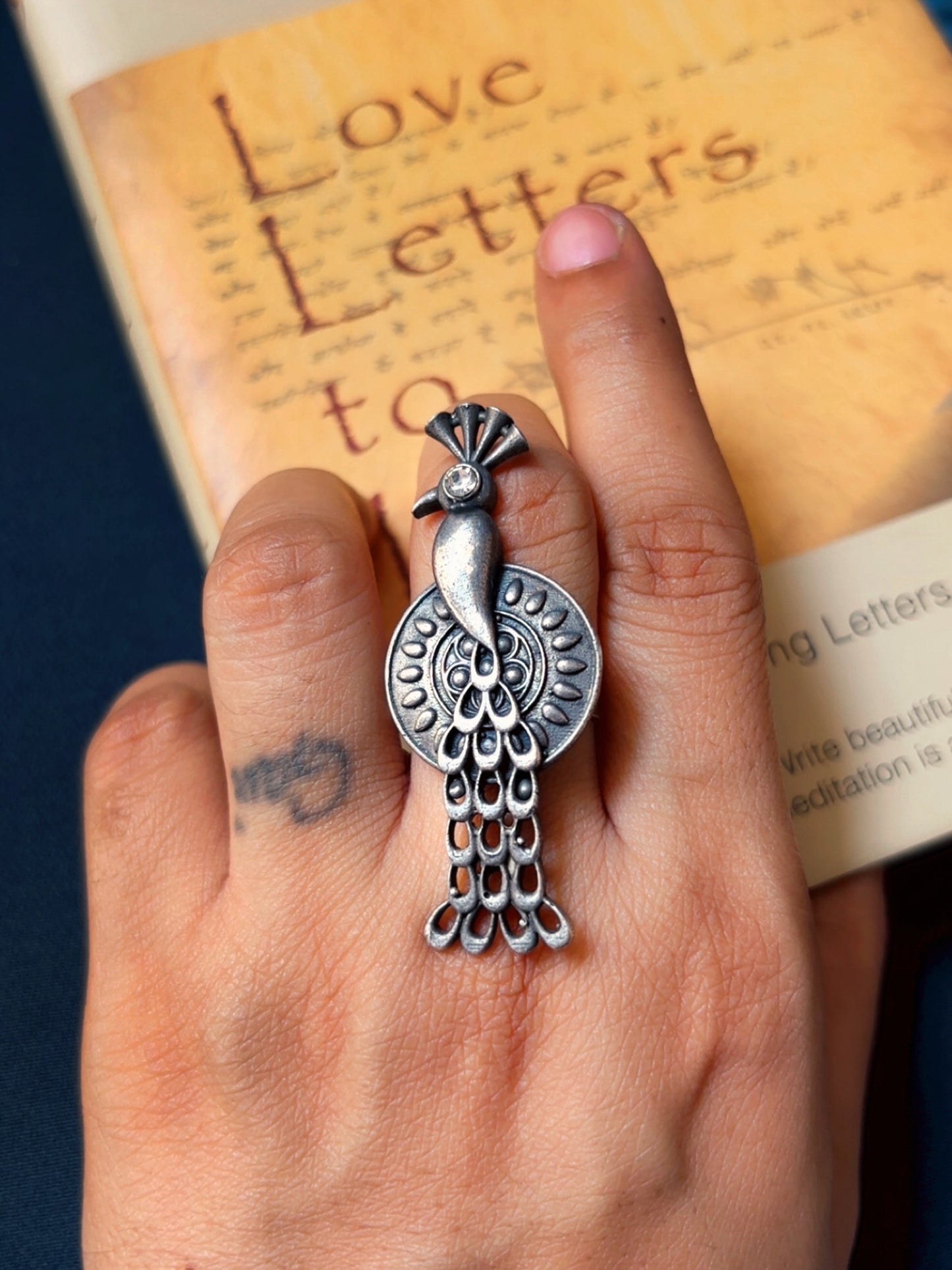 Mayil Oxidized Silver Adjustable Ring