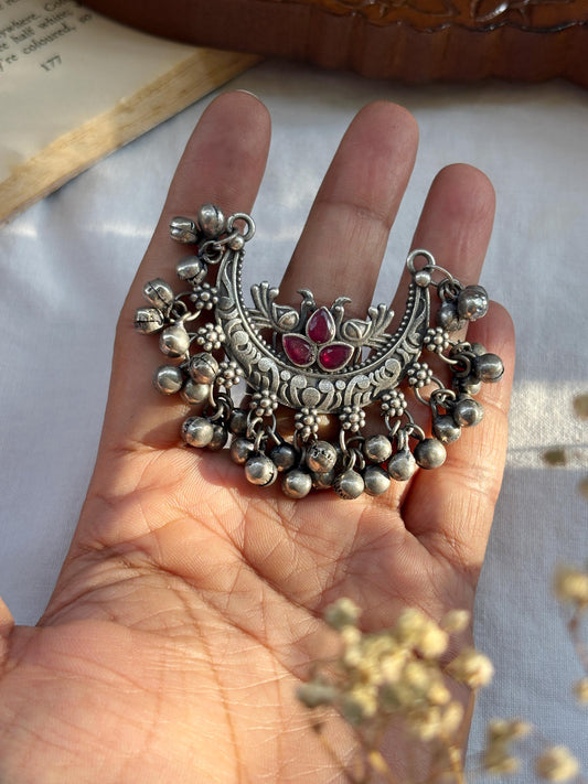 Meet Red Magenta Ghungroo Oxidized Adjustable Ring