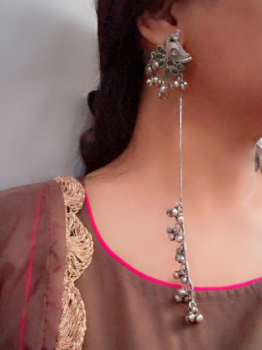 Morbaani Green Long Kashmiri Ghungroo Earrings