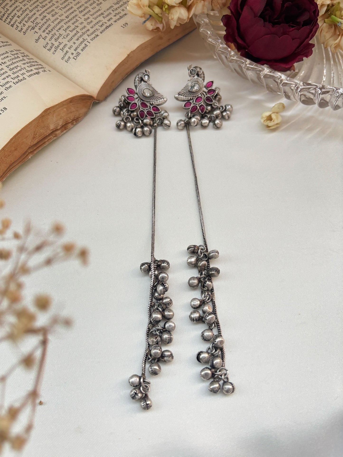 Morbaani Magenta Red Long Kashmiri Ghungroo Earrings