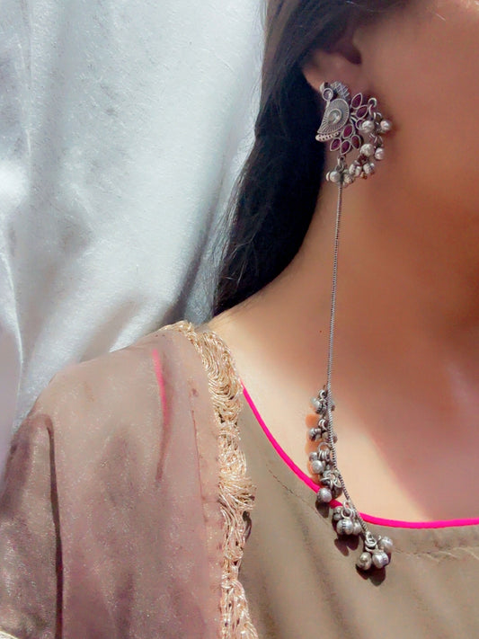 Morbaani Magenta Red Long Kashmiri Ghungroo Earrings