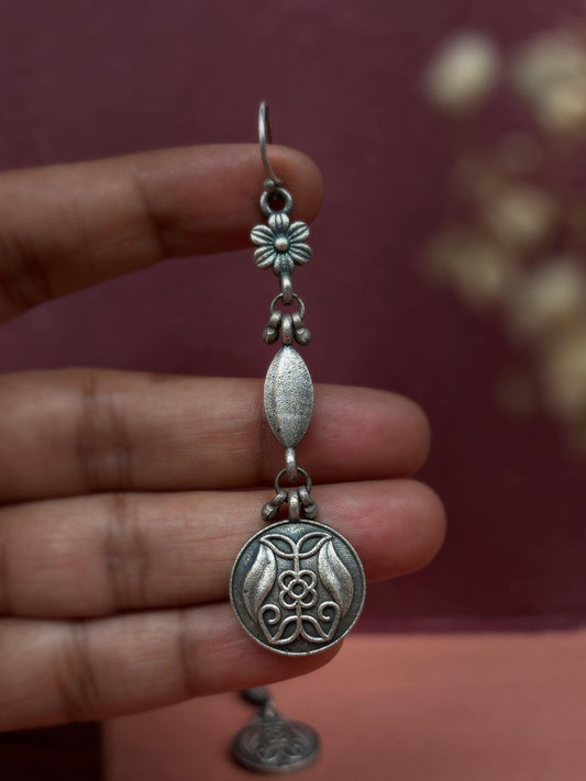 Mudra Hook Earrings – Oxidized Boho Dangle Charm