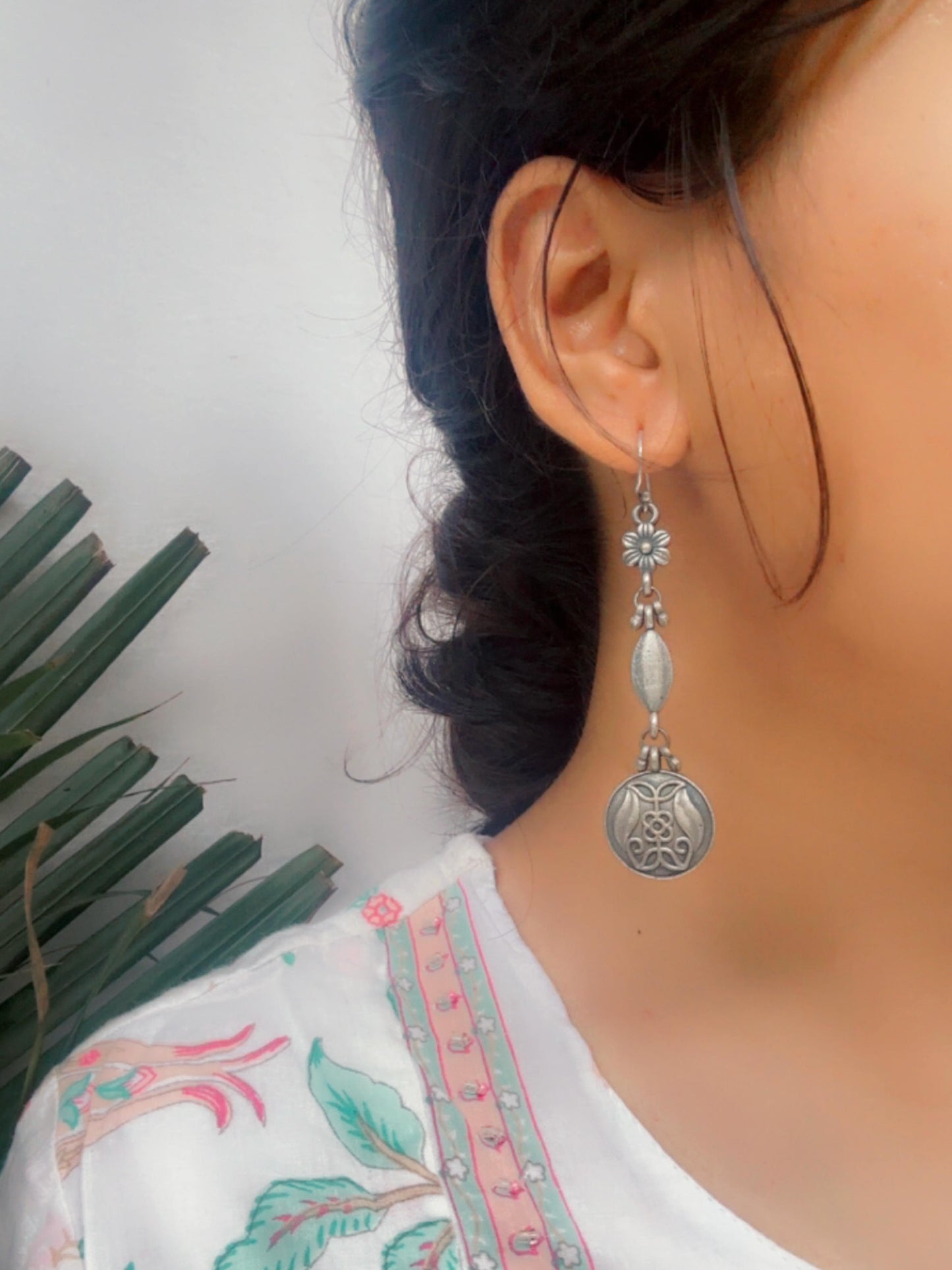 Mudra Hook Earrings – Oxidized Boho Dangle Charm