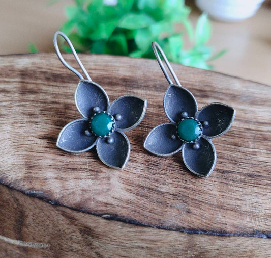 Oxidised Antique Hook Phool Earrings