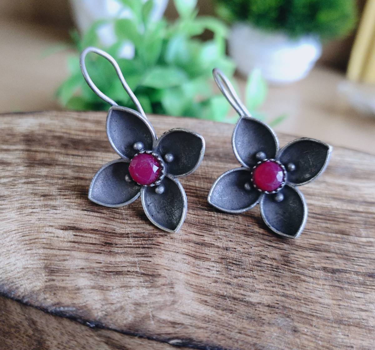 Oxidised Antique Hook Phool Earrings