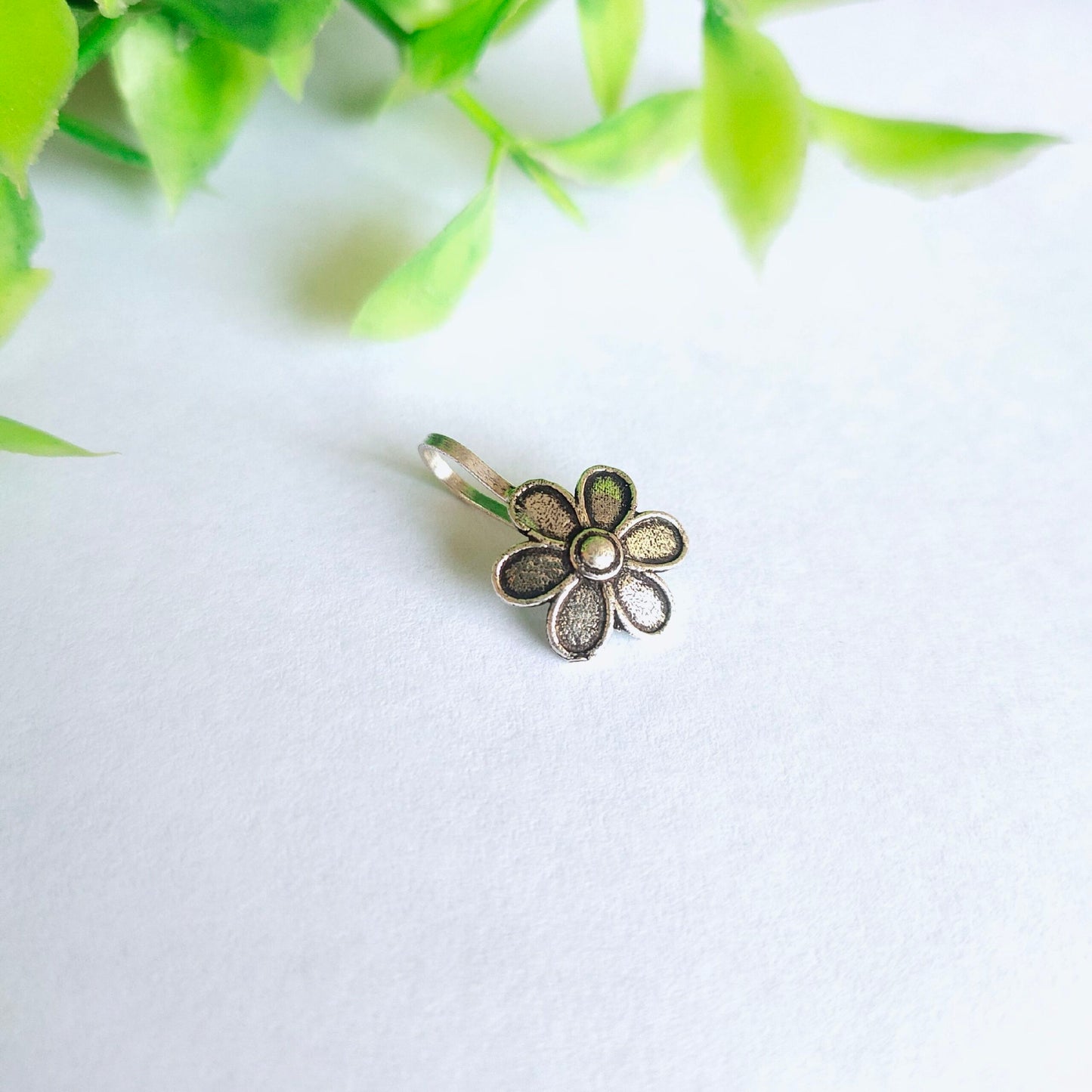 Flower Oxidised Silver Nose Pin
