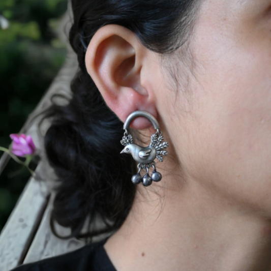 Quirky Chidiya Oxidised Small Dangle Earrings