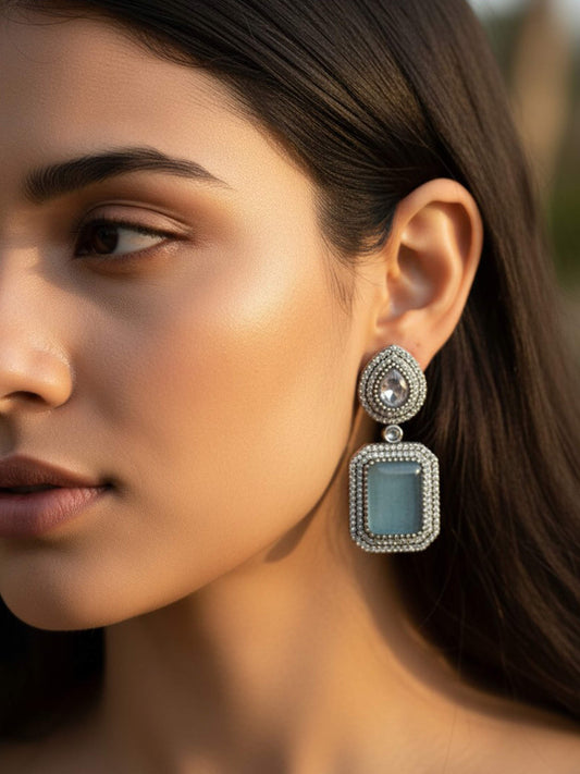 Nakshatra Sky-Blue Monalisa Zircon Dangle Earrings
