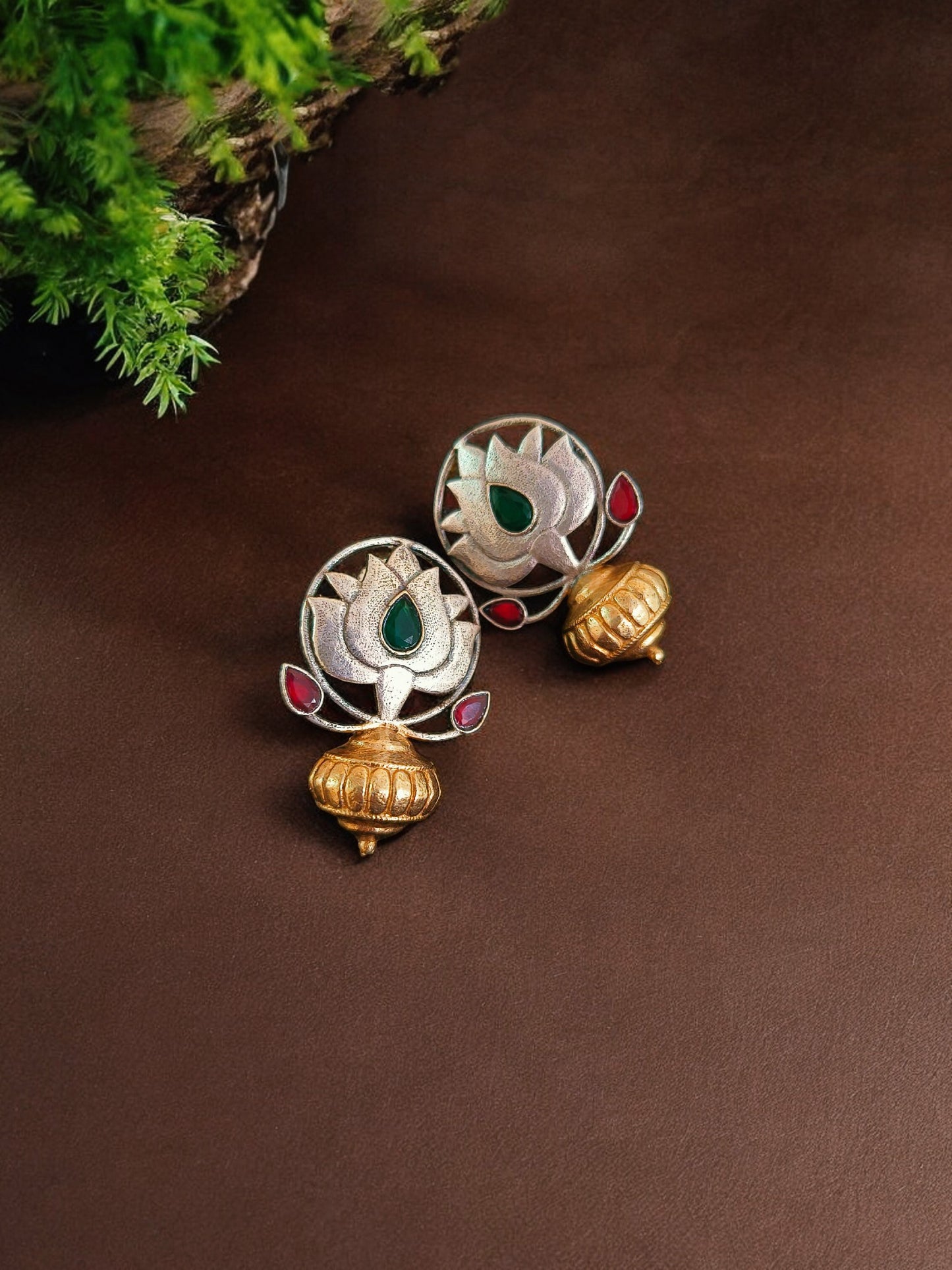 Nalini Red Green Dual Tone Studs