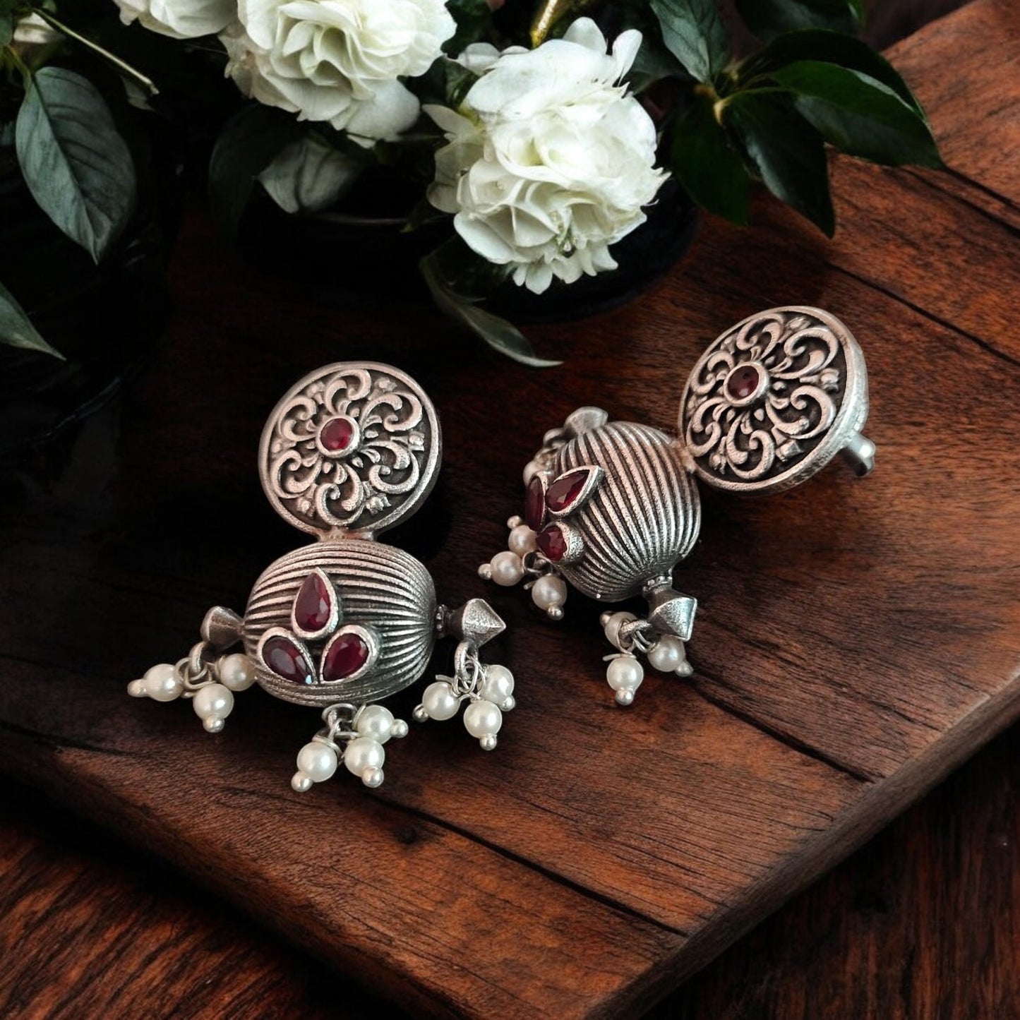 Nargis Silver Replica Stud Earrings