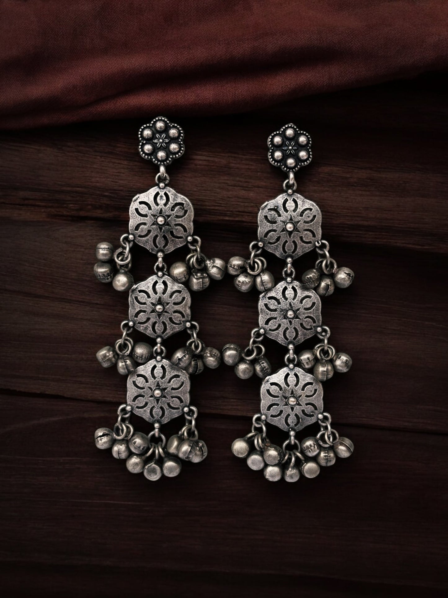 Natasha Ghungroo Oxidized Silver Dangle Earrings