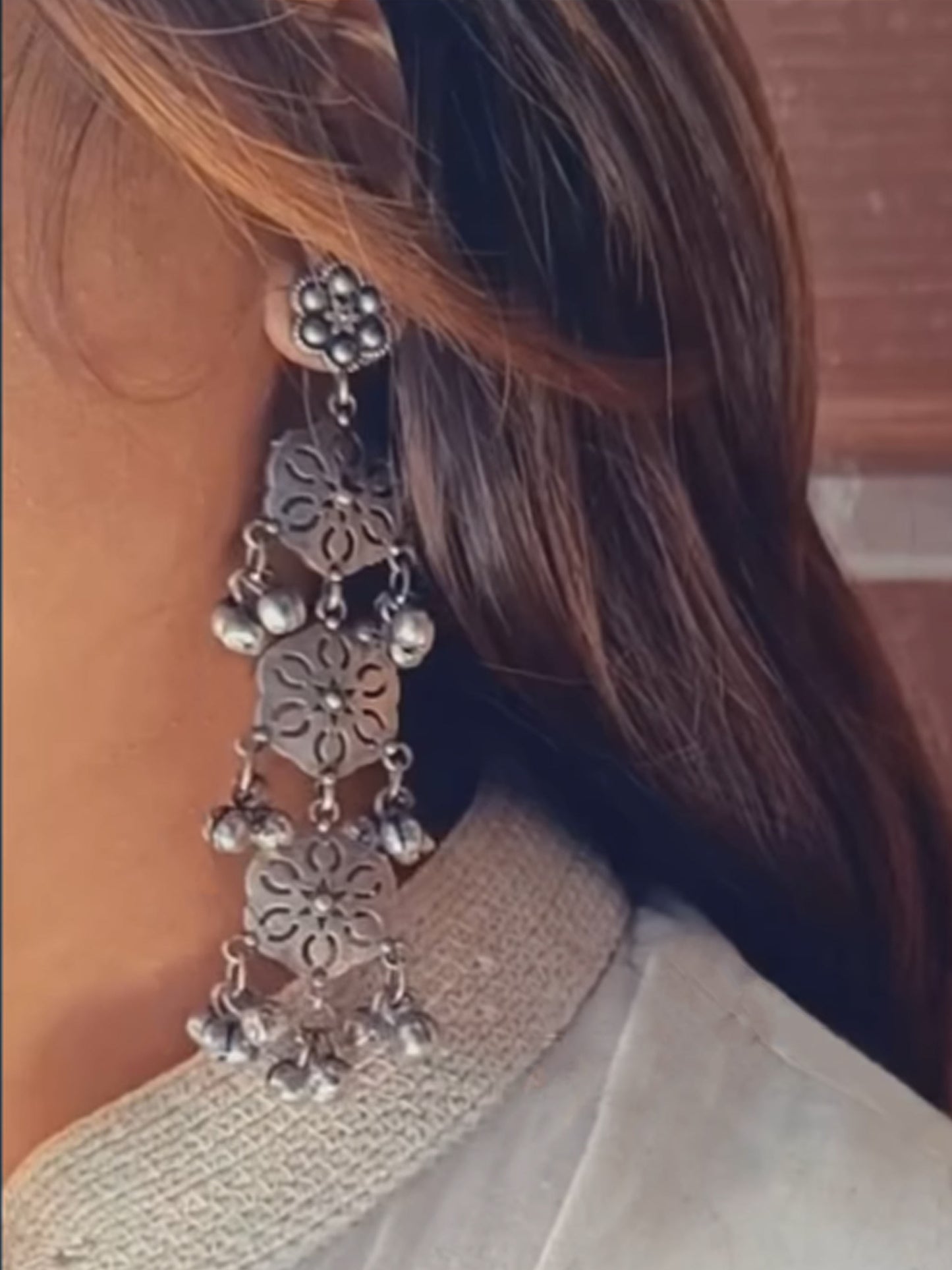 Natasha Ghungroo Oxidized Silver Dangle Earrings