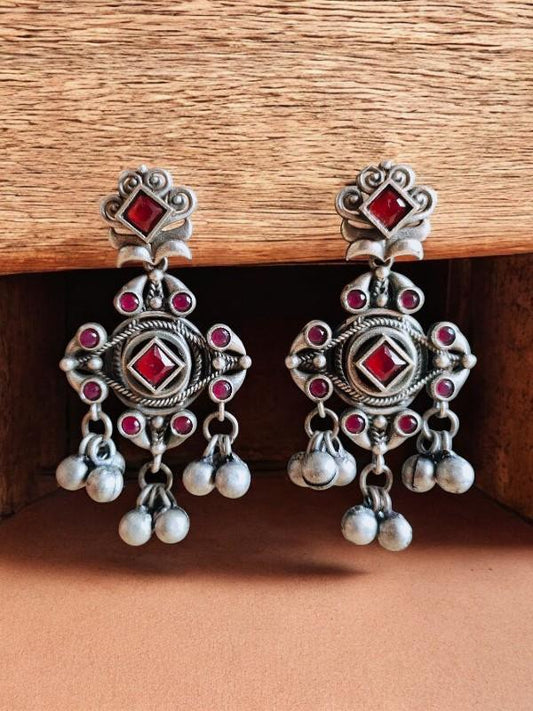 Sharvani Red Dangle Silver Replica Earrings