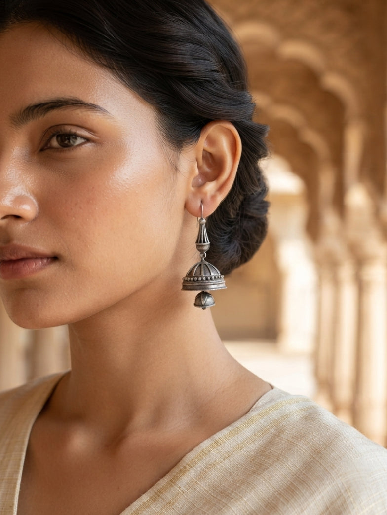 Nupur Oxidized Silver Jhumka Hook Earrings