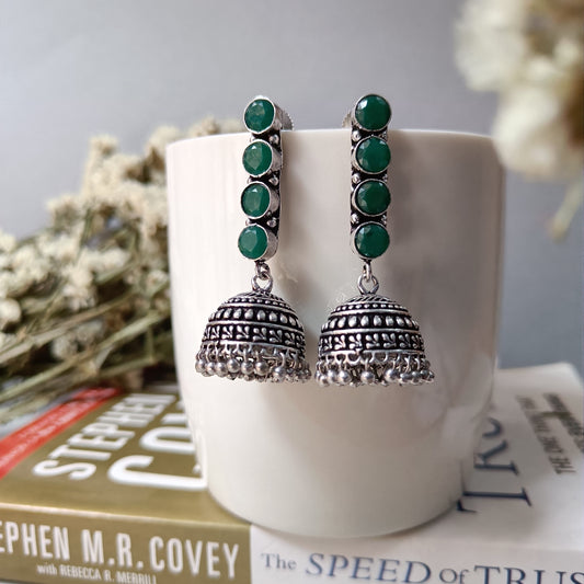 Paavi Monalisa Stone Oxidized Jhumki Earrings