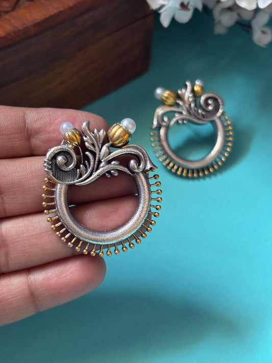 Parijat Dual Tone Oxidized Stud Earrings