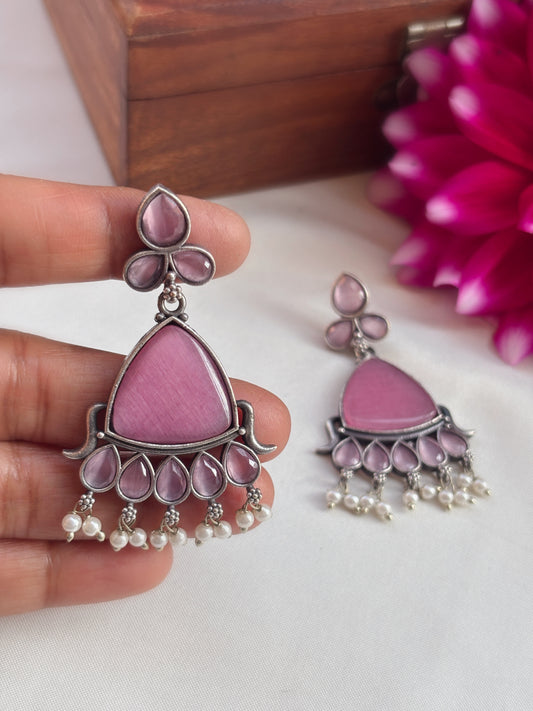 Patali Pink Monalisa Stone Pearl Dangle Earrings