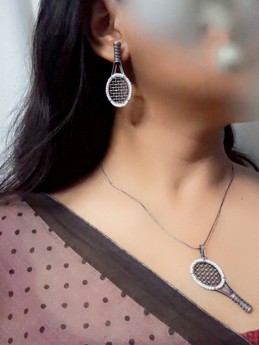 Quirky Badminton Pendant Necklace with Stud Earrings