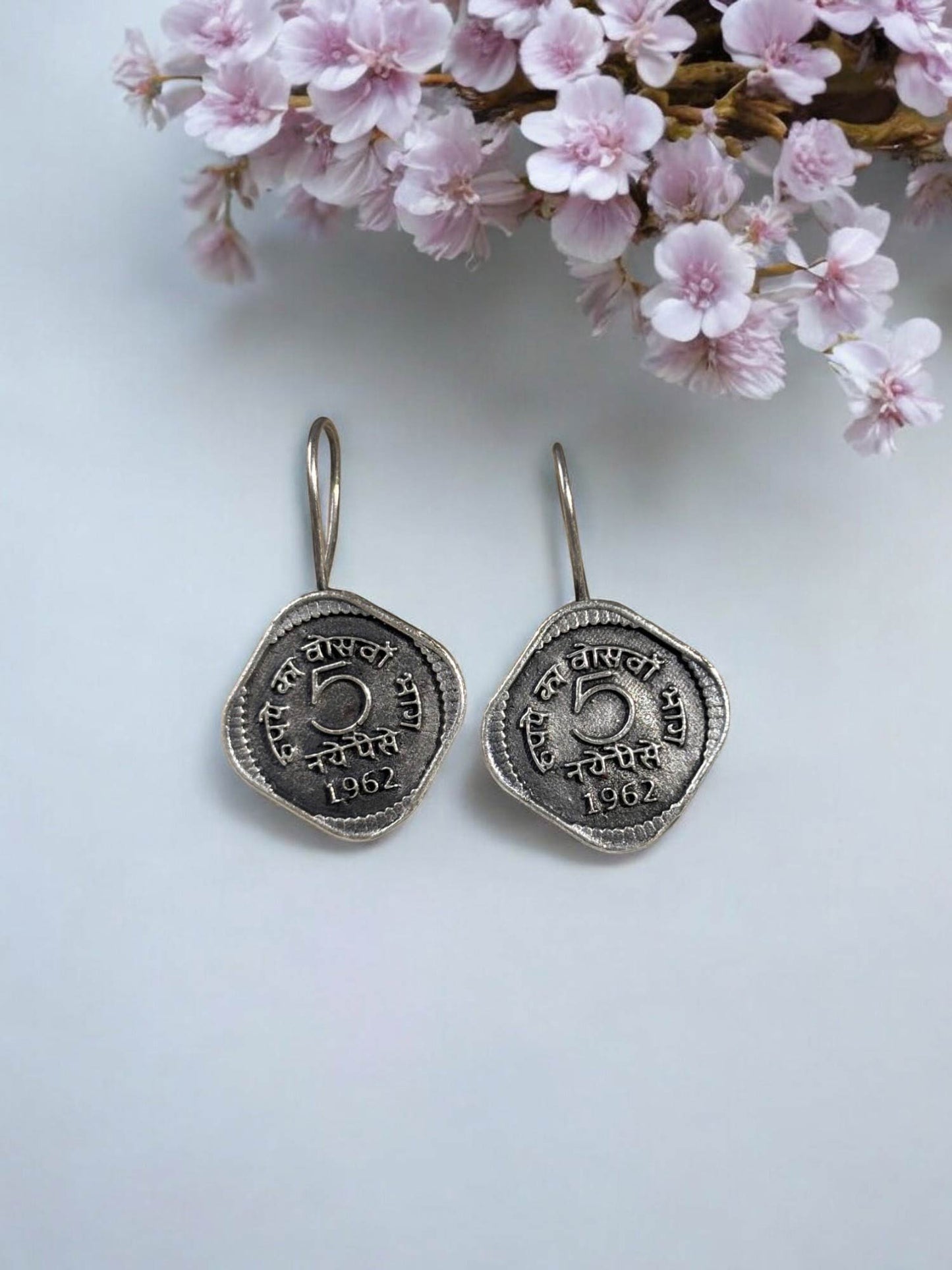 Quirky Five Paisa Oxidized Hook Earrings