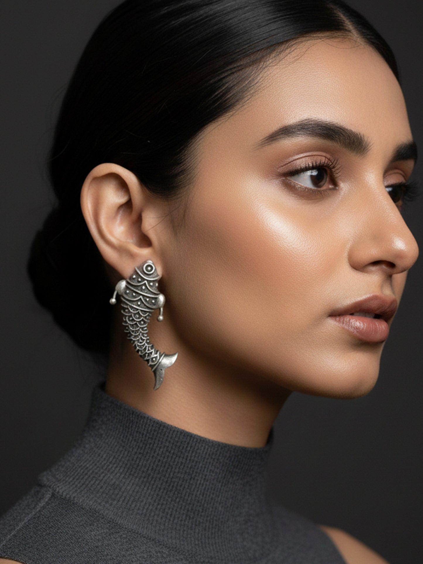 Quirky Meen Studs – Oxidized Boho Fish Earrings